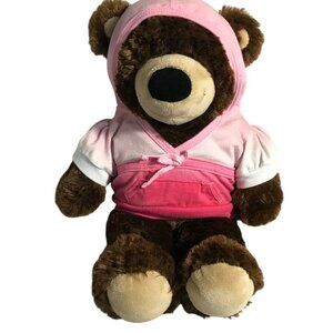 Build A Bear Workshop Brown Teddy Bear In Pink Hoodie Plush Toy 14"